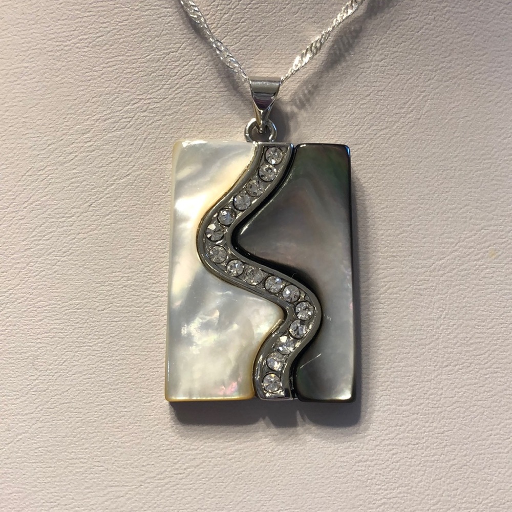 CZ and Mother of Pearl Rectangle Necklace